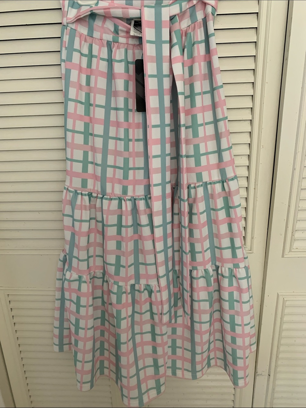 New with tag . Tiered Plaid Midi Skirt in Pink and Green - Picture 2 of 2